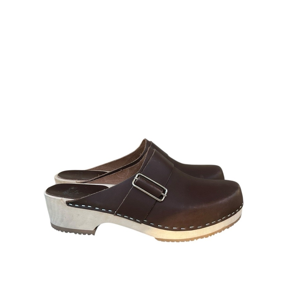Lotta From Stockholm Elsa Classic Wood Clog‎ Leather in Brown, Size US 11